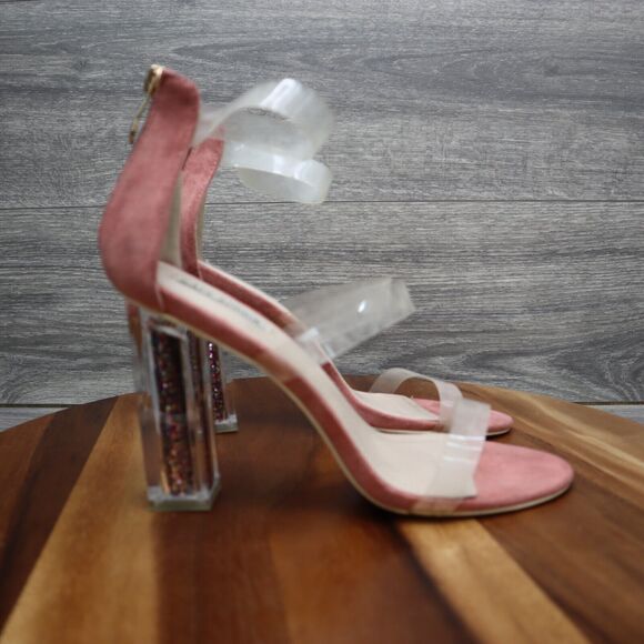 Cape Robbin Shoe Womens Size 7 Ankle Strap Pink Clear Chunky Zipper Heels Maria - Picture 7 of 11